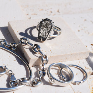 Black Rutilated Quartz Coffin Ring
